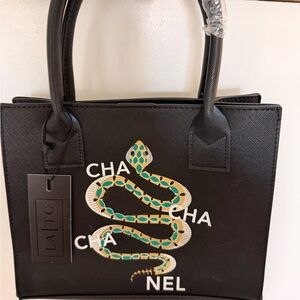 Elegant Black Mini Tote with Snake Design
